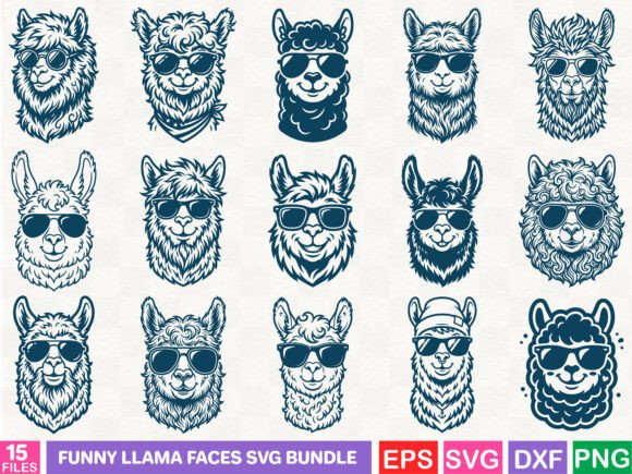 A Graphics Review of the Funny Llama Faces SVG Bundle