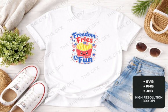 Freedom Fries Fun Party: A Graphic Design Asset for Patriotic T-Shirt Designs